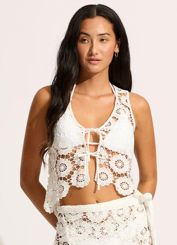 Seafolly Secret Garden Tie Front Top - White