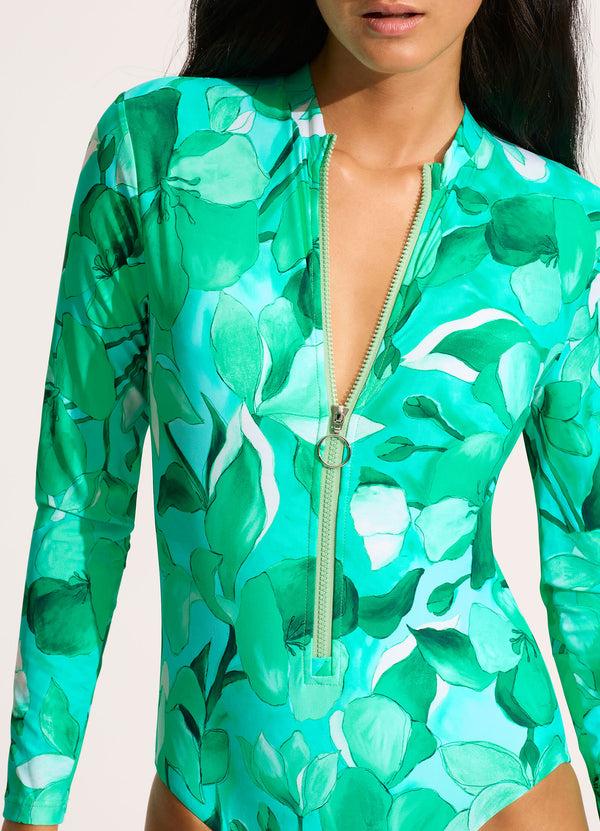 Seafolly Secret Garden Zip Front Surf Suit - Jade