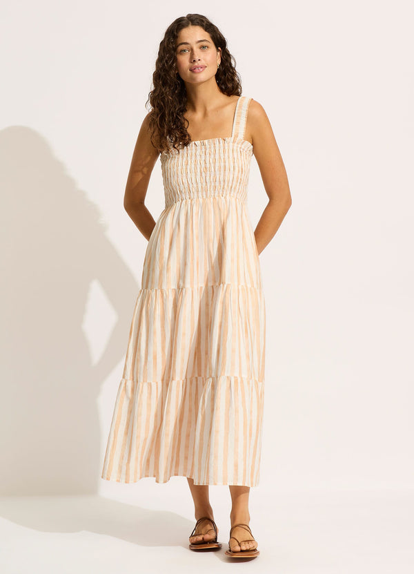 seafolly Shirred Midi Dress - Ecru