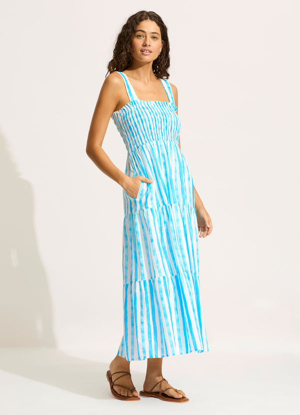 Seafolly Shirred Midi Dress - Turquoise