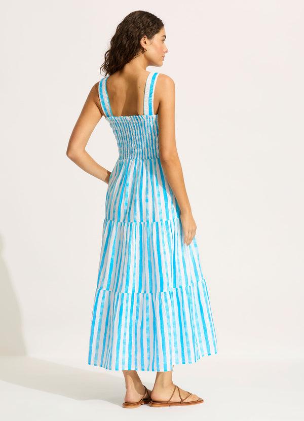 Seafolly Shirred Midi Dress - Turquoise