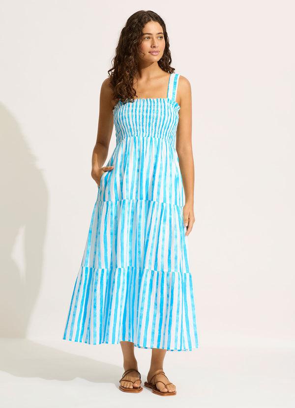 seafolly Shirred Midi Dress - Turquoise