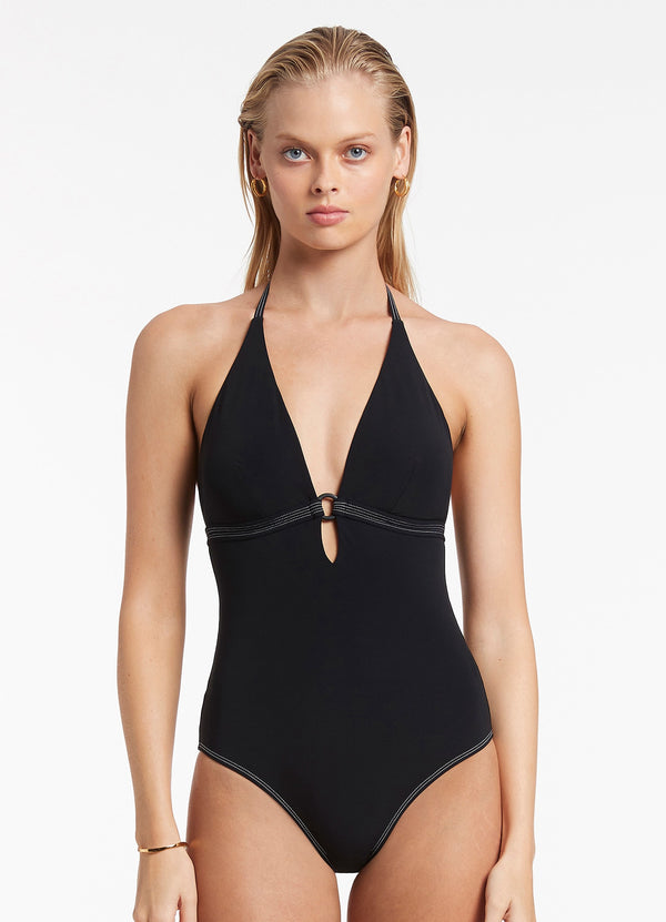 Seafolly Signature Deep Plunge One Piece - Black