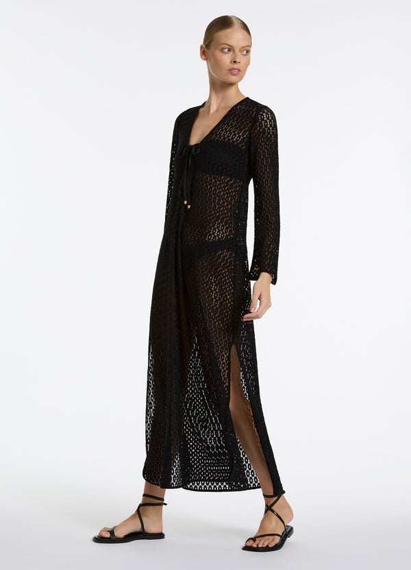 Seafolly Stretch Lace Maxi Kaftan - Black