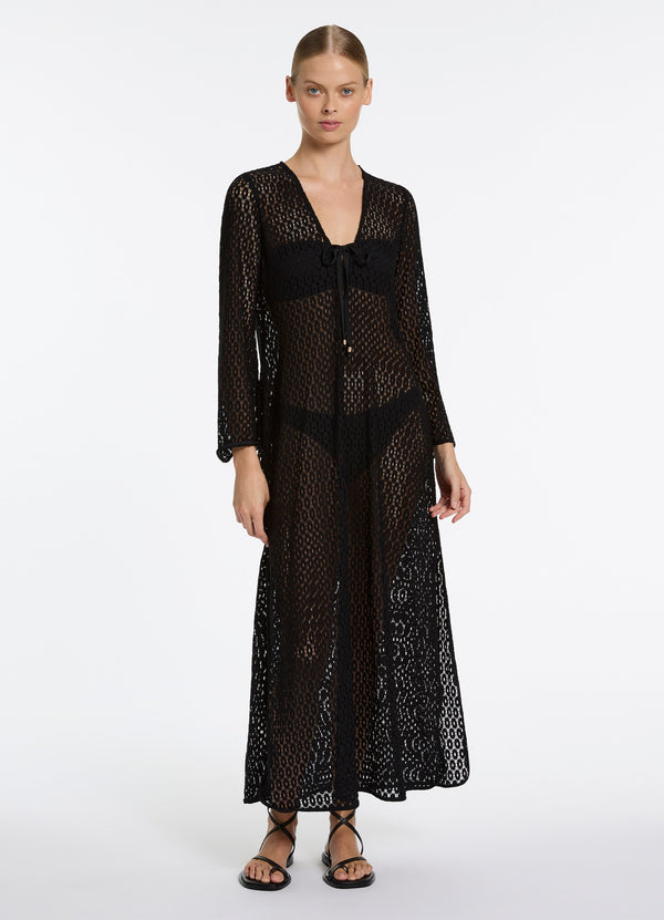 seafolly Stretch Lace Maxi Kaftan - Black