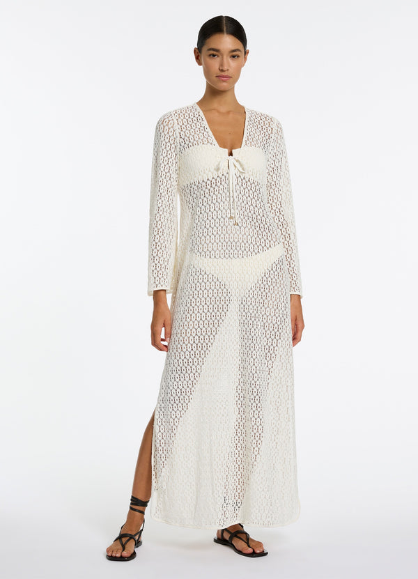 seafolly Stretch Lace Maxi Kaftan - Cream