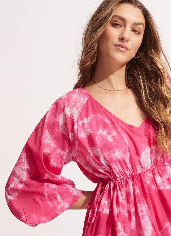 Seafolly Tie Dye Tier Mini Dress - Rose Pink