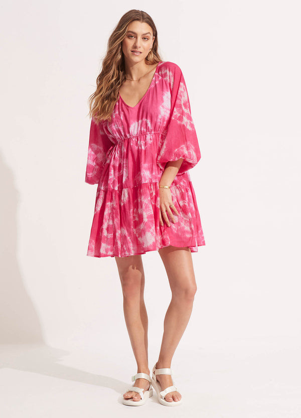 seafolly Tie Dye Tier Mini Dress - Rose Pink