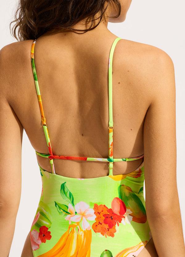 Seafolly Tropique V Neck One Piece - Aloe Gel