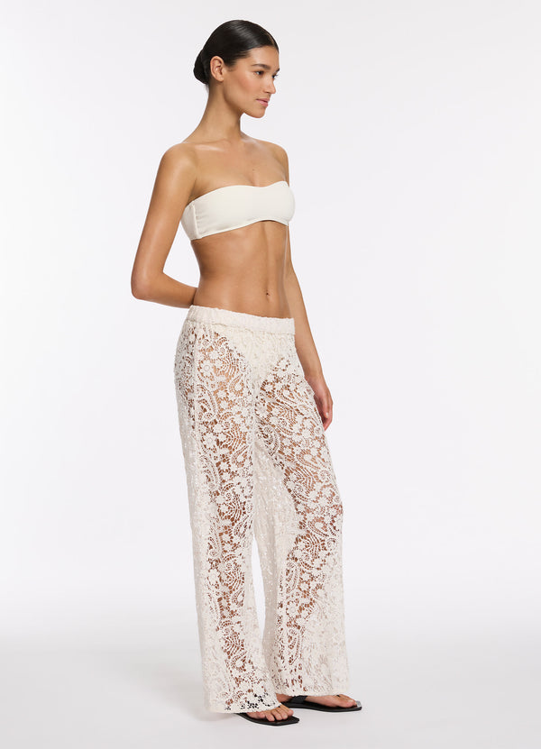 Seafolly Velana Lace Wide Leg Pant - Cream