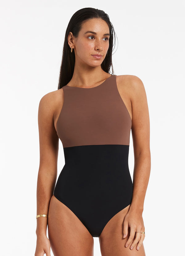 Seafolly Versa High Neck One Piece - Latte