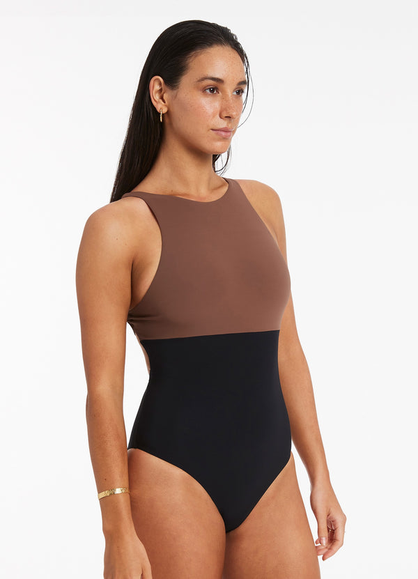 Seafolly Versa High Neck One Piece - Latte