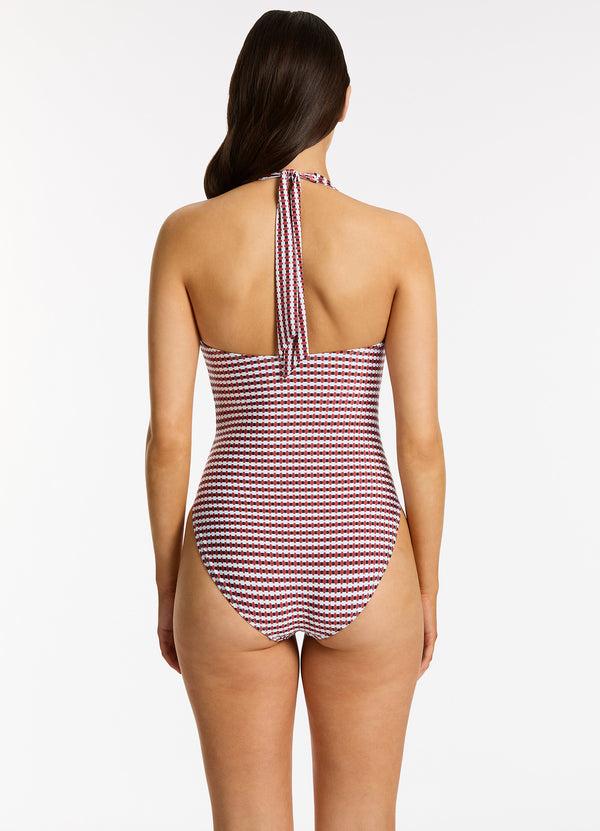 Seafolly Zarla Geo Halter Tie One Piece - Ruby