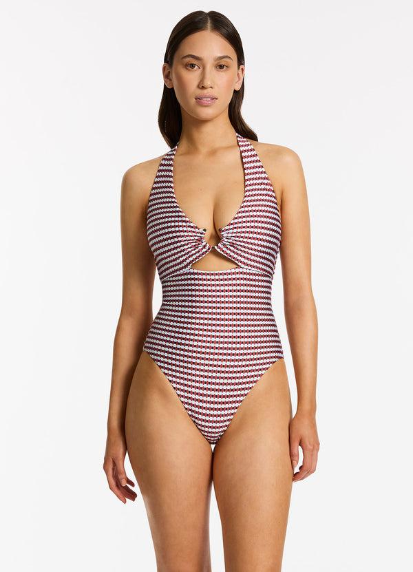 Seafolly Zarla Geo Halter Tie One Piece - Ruby