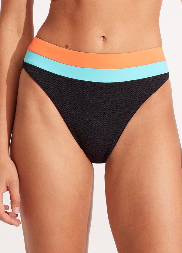 Seafolly Slice Of Splice High Waisted Bikini Bottom - Black