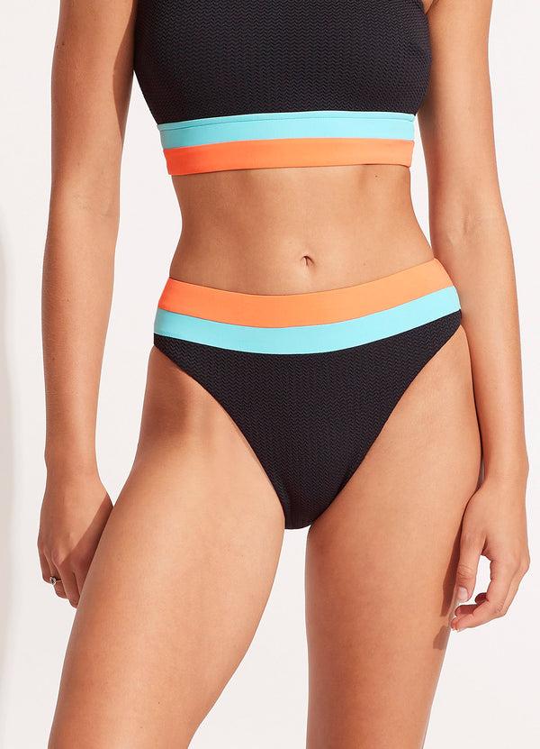 Seafolly Slice Of Splice High Waisted Bikini Bottom - Black