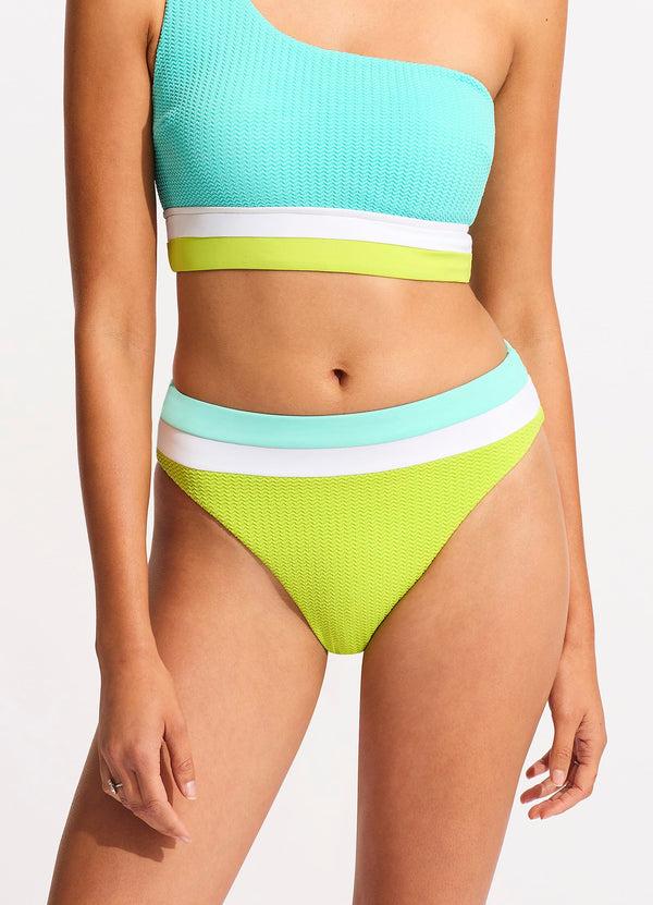 Seafolly Slice Of Splice High Waisted Bikini Bottom - Lime Burst