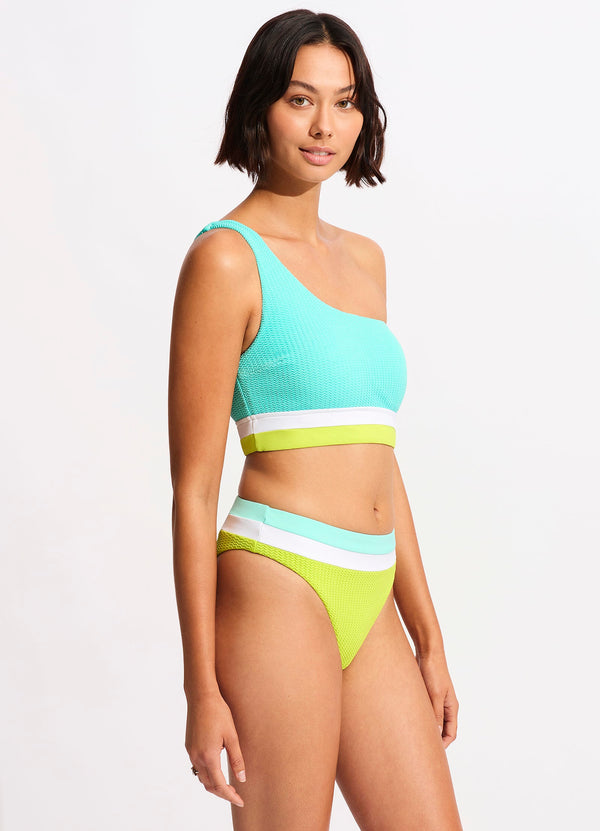 Seafolly Slice Of Splice High Waisted Bikini Bottom - Lime Burst