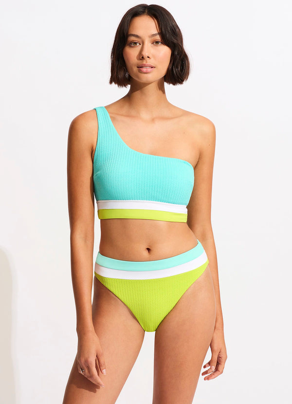 seafolly Slice Of Splice High Waisted Bikini Bottom - Lime Burst