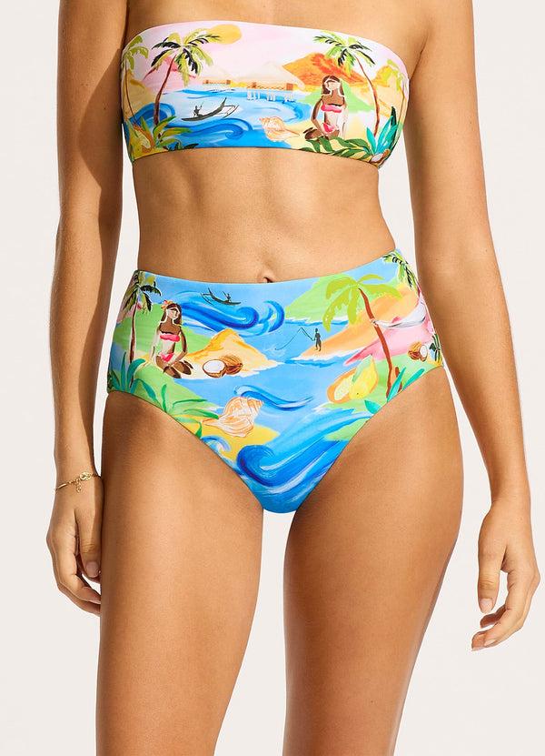 Seafolly South Pacific High Waisted Bikini Bottom - Turquoise
