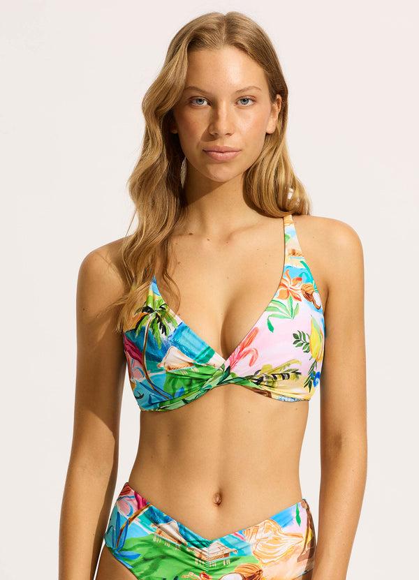 Seafolly South Pacific Wrap Front F Cup Bikini Top - Turquoise