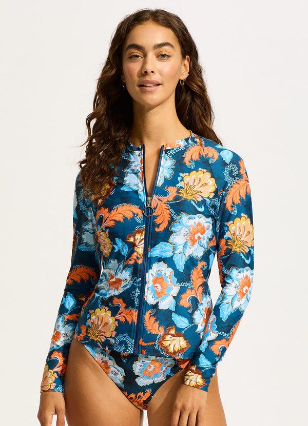 Seafolly Spring Festival Long Sleeve Rashvest - True Navy