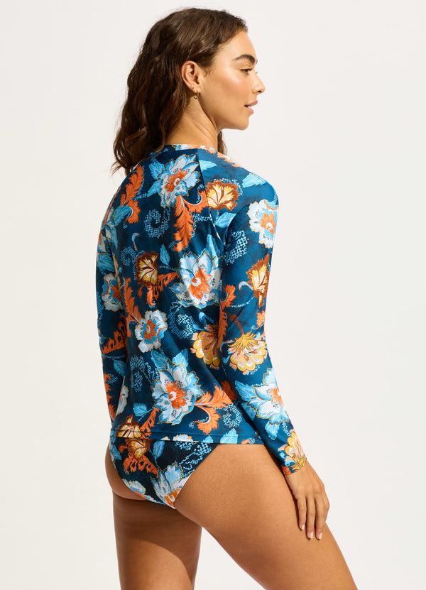 Seafolly Spring Festival Long Sleeve Rashvest - True Navy