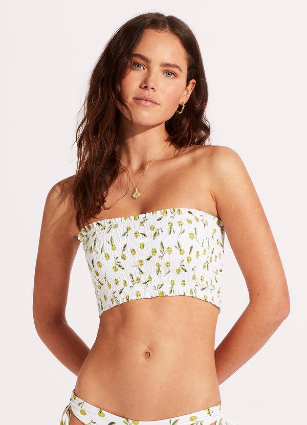 Seafolly Summer Crush Shirred Long Line Bandeau - Soft Olive
