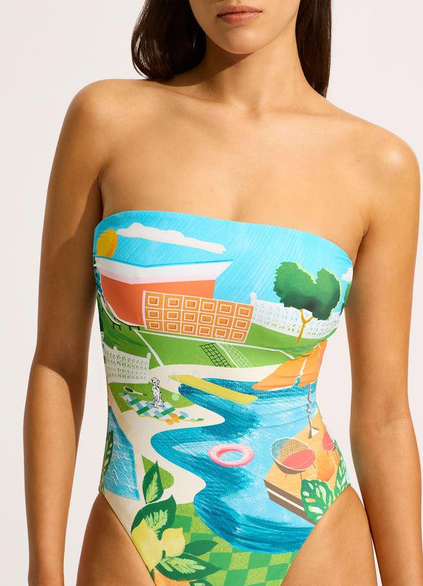 Seafolly Sunset DD Bandeau One Piece Swimsuit - Turquoise