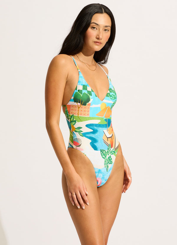 Seafolly Sunset V Neck One Piece Swimsuit - Turquoise