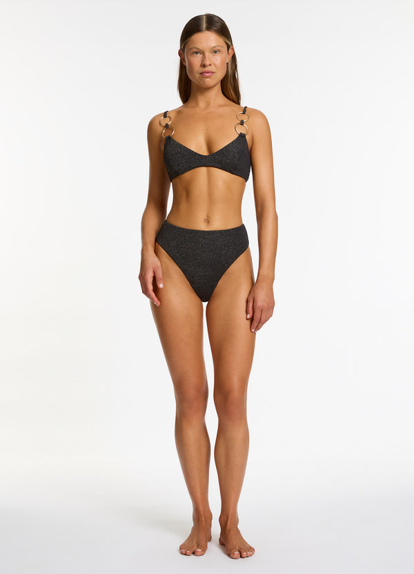 seafolly Tirari Nights High Waist High Leg Bikini Bottom - Black