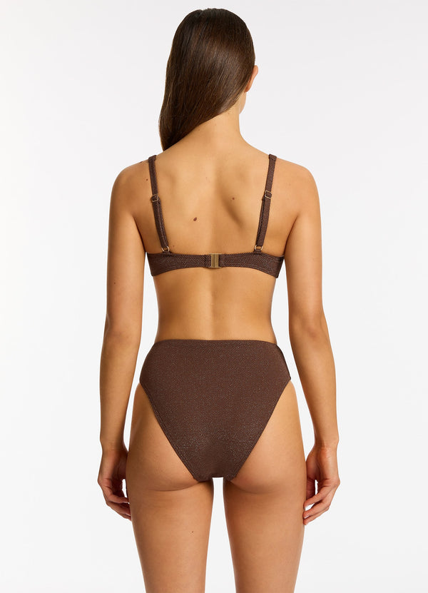 Seafolly Tirari Nights High Waist High Leg Bikini Bottom - Chocolate