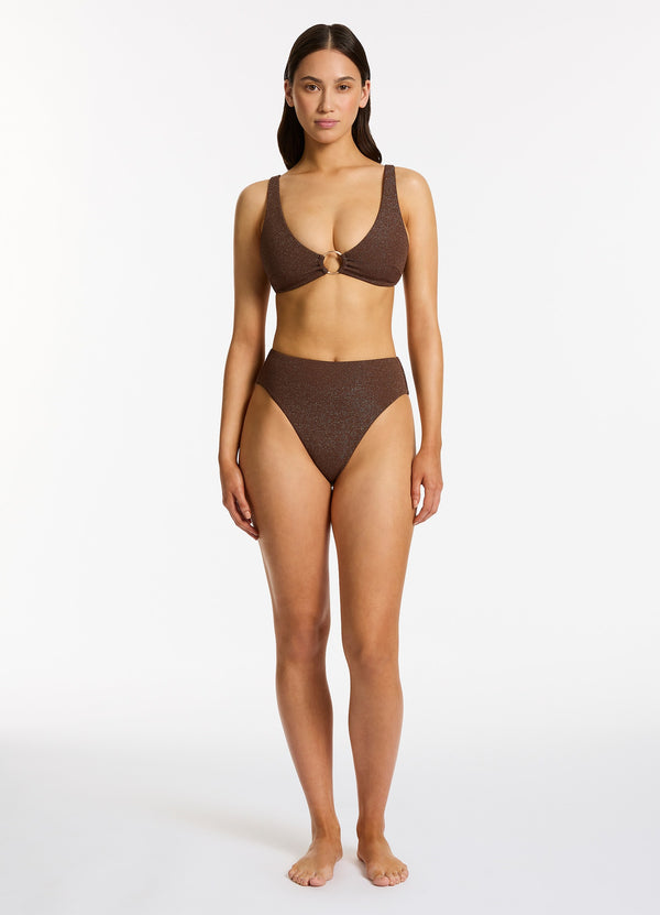 seafolly Tirari Nights High Waist High Leg Bikini Bottom - Chocolate
