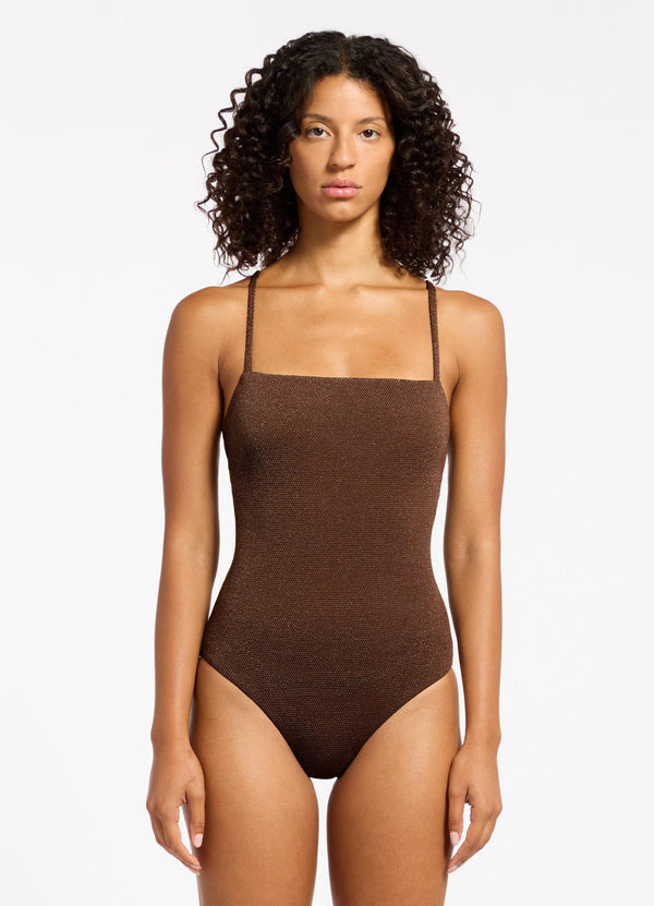 Seafolly Tirari Nights Minimal Tank One Piece - Chocolate