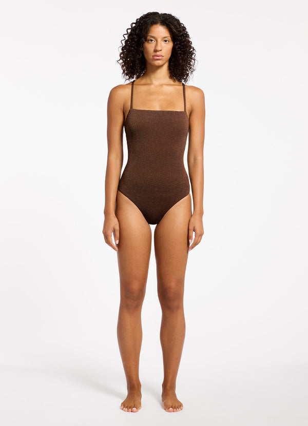 seafolly Tirari Nights Minimal Tank One Piece - Chocolate