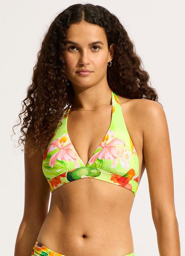 Seafolly Tropique Multi Fit Longline Triangle Bikini Top - Aloe Gel