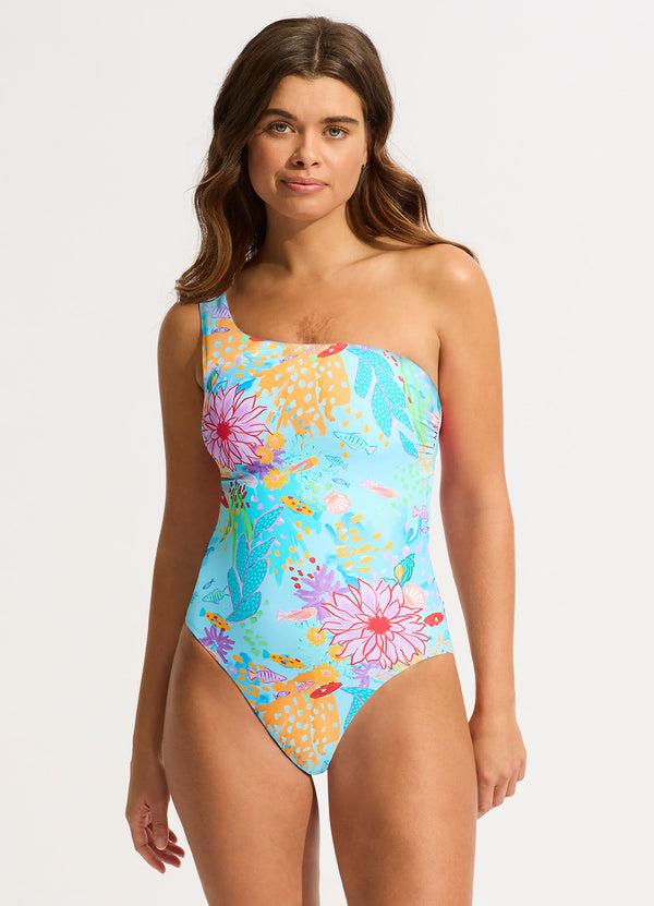 seafolly Under The Sea One Shoulder One Piece - Blue Mist