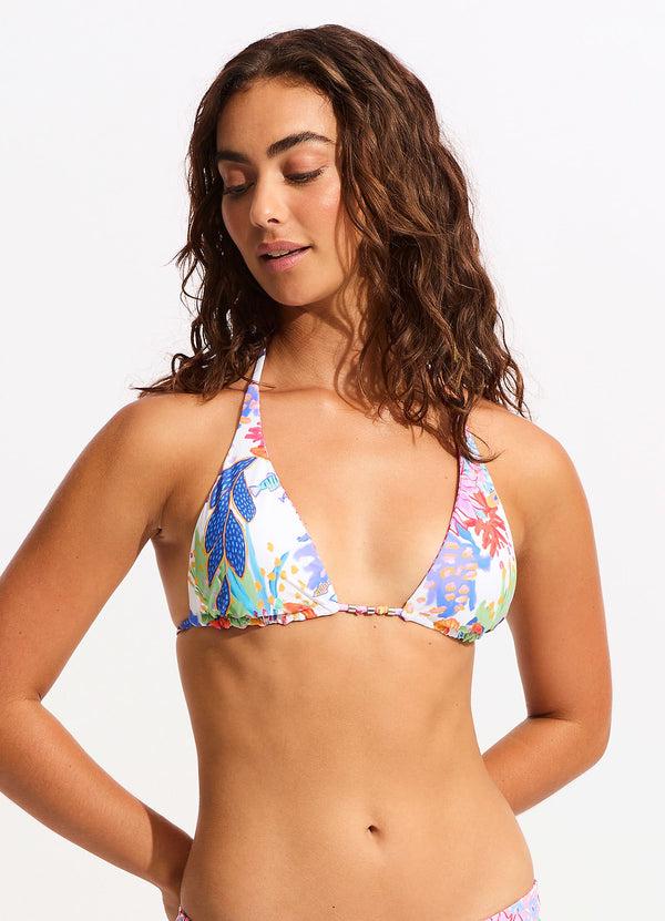 seafolly Under The Sea Reversible Slide Triangle Bikini Top - White