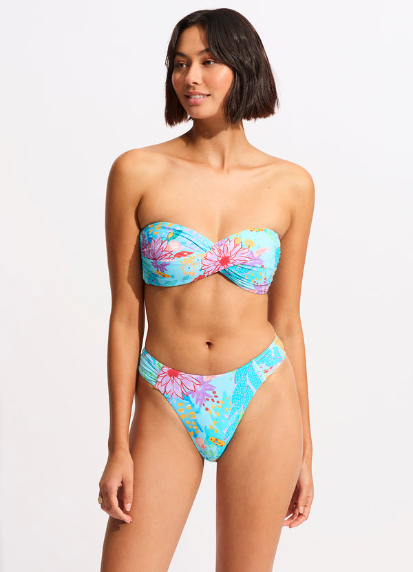 Seafolly Under The Sea Twist Bandeau Bikini Top - Blue Mist