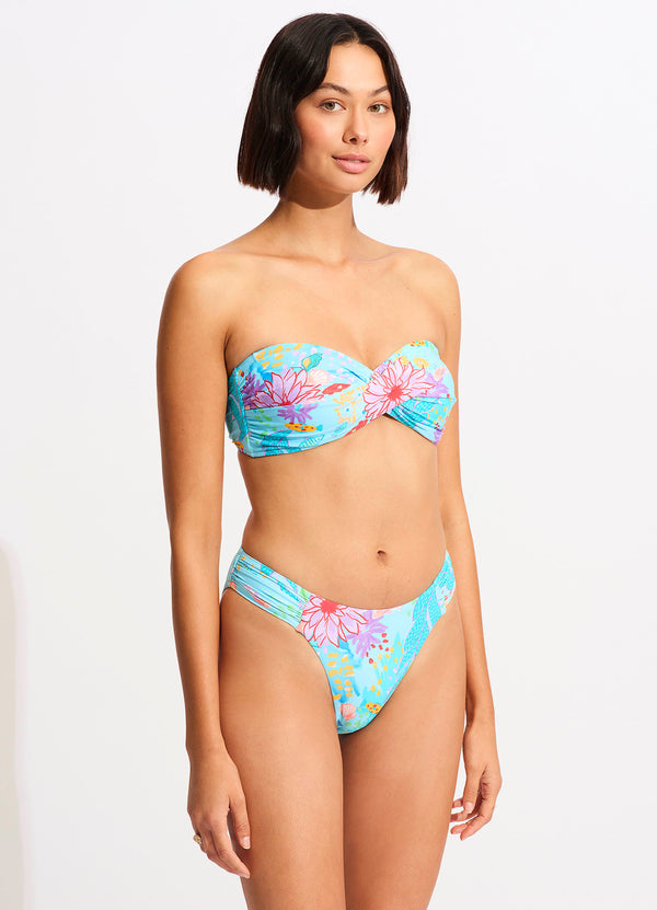 Seafolly Under The Sea Twist Bandeau Bikini Top - Blue Mist