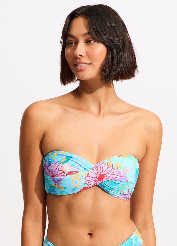seafolly Under The Sea Twist Bandeau Bikini Top - Blue Mist