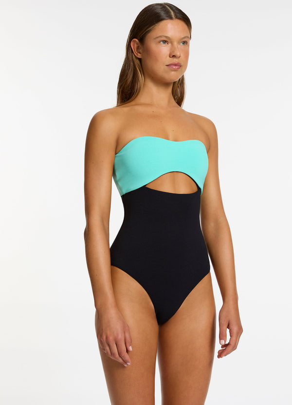 Seafolly Versa Rib Cut Out Bandeau One Piece - Black / Dolce