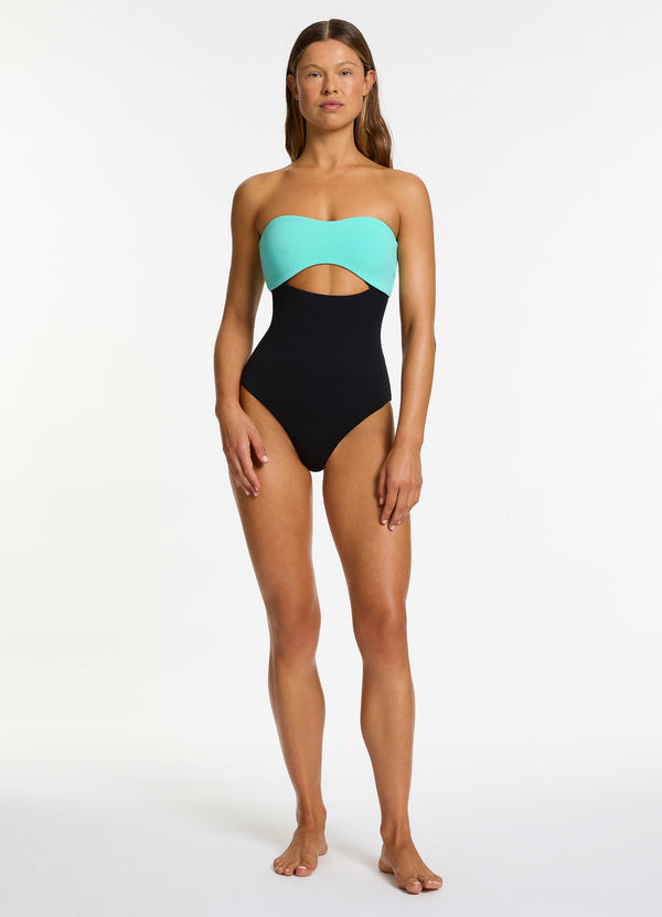 seafolly Versa Rib Cut Out Bandeau One Piece - Black / Dolce