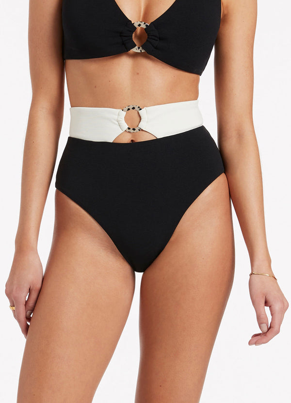 Seafolly Versa Rib High Waist Bikini Bottom - Black/Cream