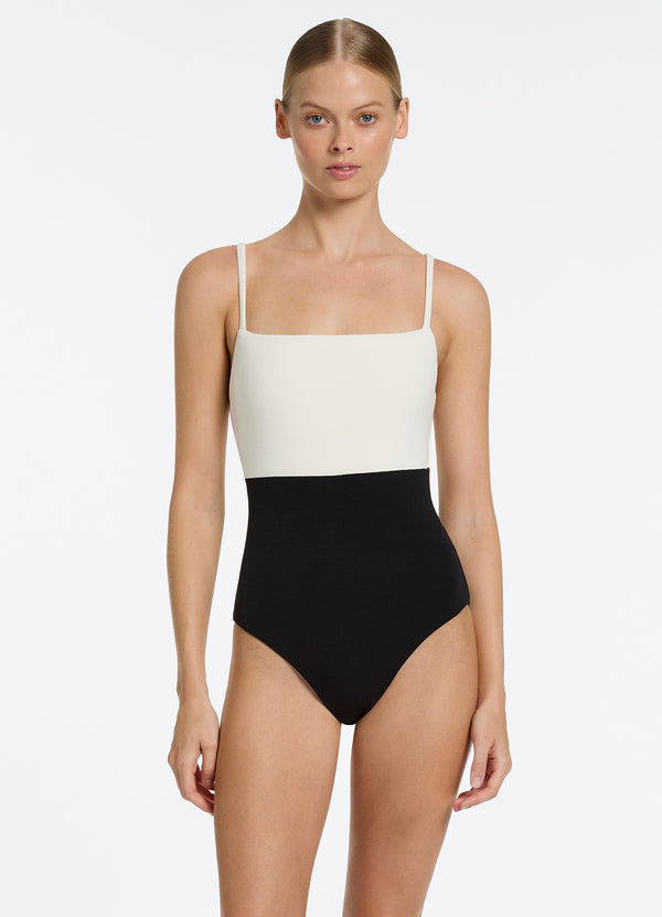 Seafolly Versa Rib Minimal Tank One Piece - Black/Cream