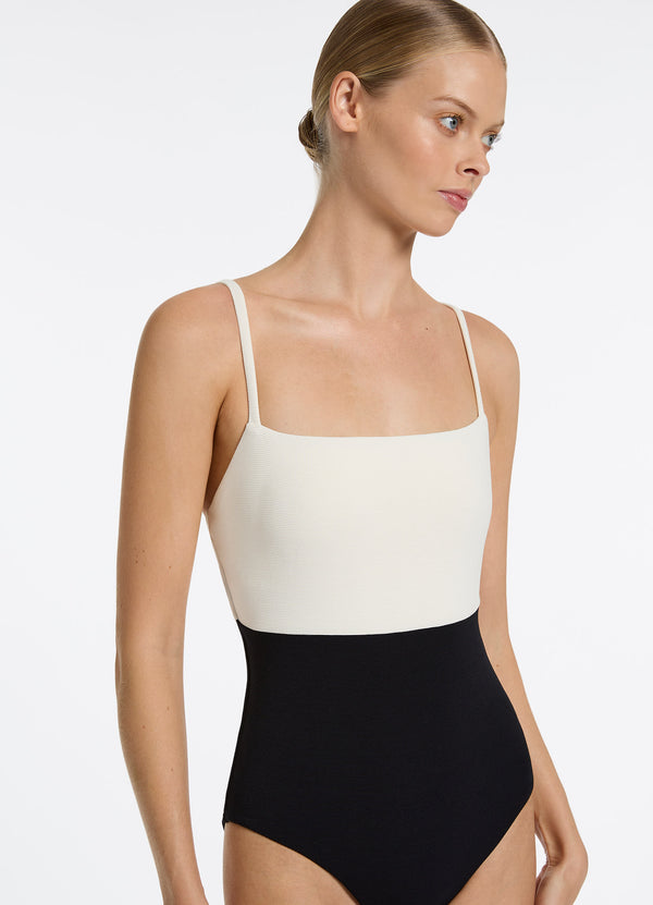 Seafolly Versa Rib Minimal Tank One Piece - Black/Cream