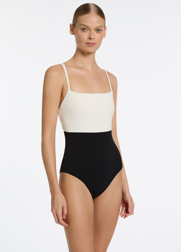 Seafolly Versa Rib Minimal Tank One Piece - Black/Cream