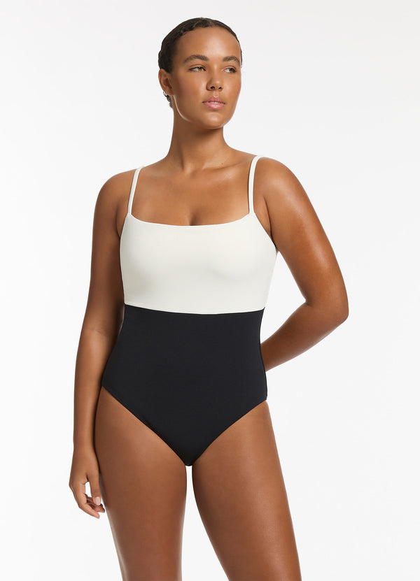 seafolly Versa Rib Minimal Tank One Piece - Black/Cream