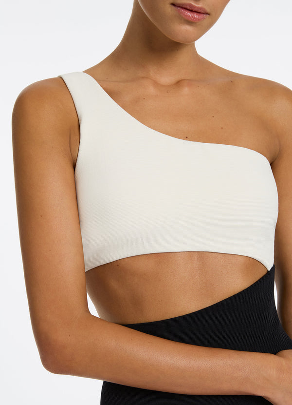 Seafolly Versa Rib One Shoulder One Piece - Black/Cream