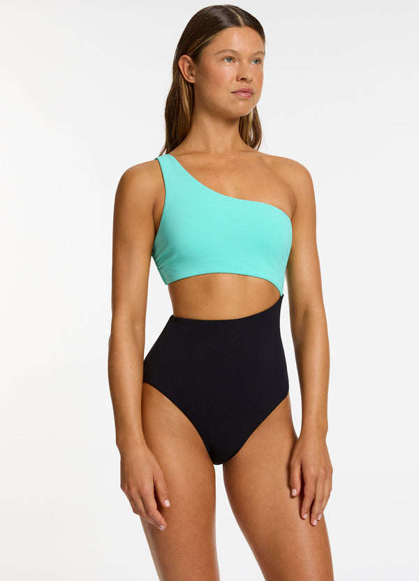 Seafolly Versa Rib One Shoulder One Piece - Black / Dolce
